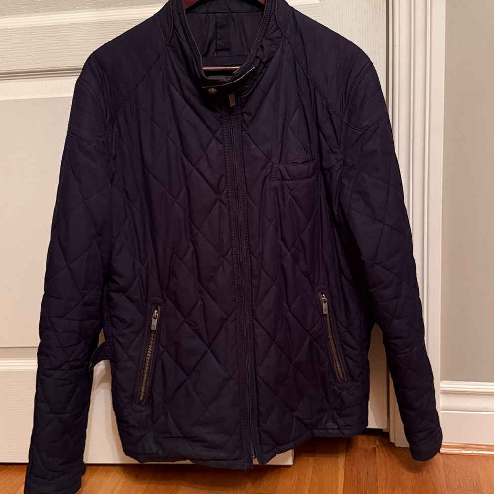 Massimo Dutti Men's Navy Quilted Coat Jacket